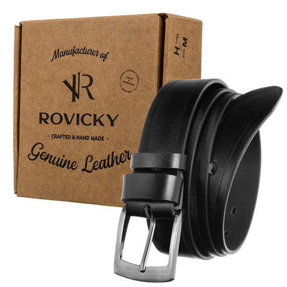 Pasek męski z klamrą skórzany Rovicky PRS-01-G czarny