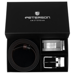 Pasek męski skórzany Peterson KL-B007 czarno-brązowy
