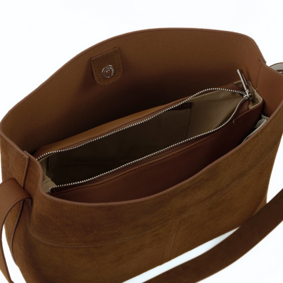 Torebka damska shopper zamszowa Solier FL38 brązowa