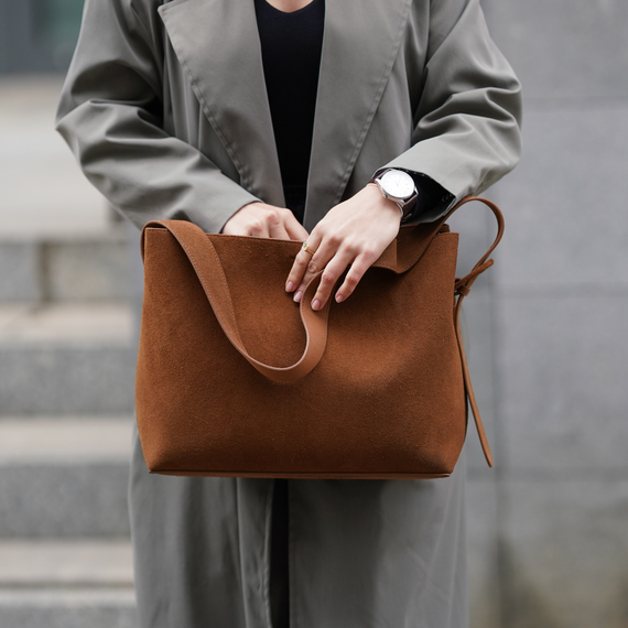 Torebka damska shopper zamszowa Solier FL38 brązowa