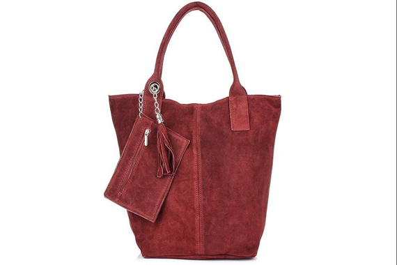 Torebka damska shopper zamszowa Vera Pelle L82 bordowa