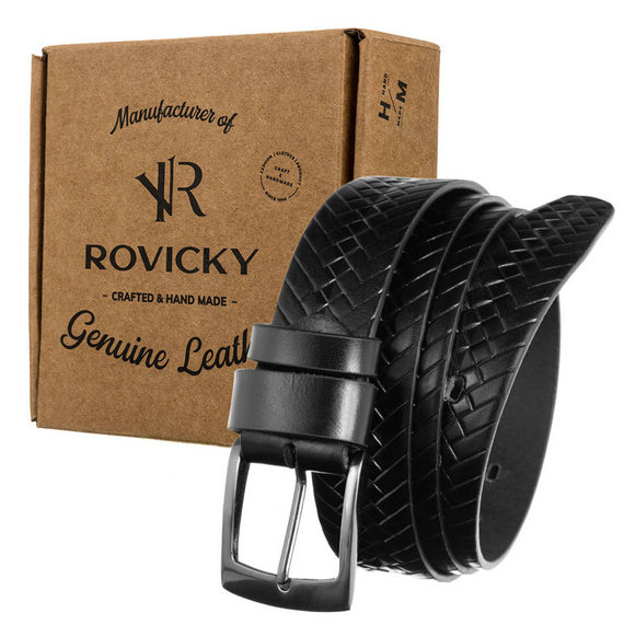 Pasek męski pleciony skórzany Rovicky PRS-02-G czarny
