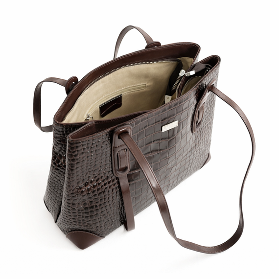 Torebka damska shopper skórzana Solier FL56 brązowa