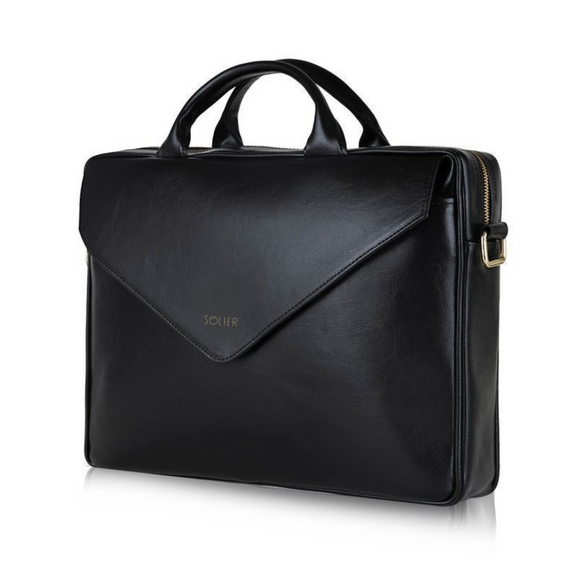 Torba na laptopa damska skórzana Solier FL15 czarna