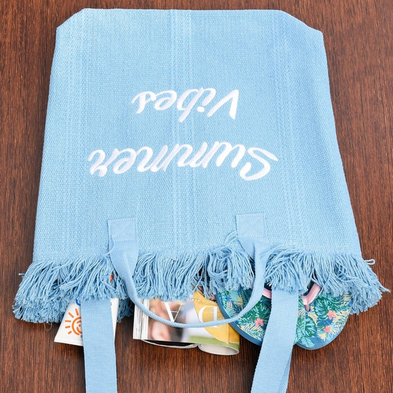 Torba damska plażowa z tkaniny Krateczka TOR-K-2 niebieska