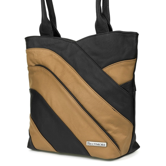 Torebka damska shopper skórzana Beltimore L38 czarno-beżowa