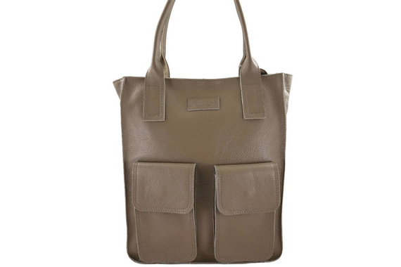 Skórzana torebka damska shopper bag do pracy beżowy - Barberini's 952-9
