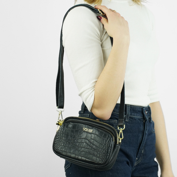 Torebka damska crossbody skórzana Solier FL59 czarna