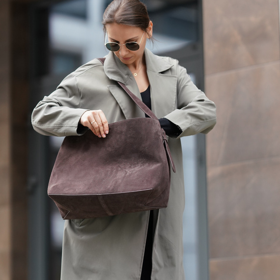 Torebka damska shopper zamszowa Solier FL39 czekoladowa