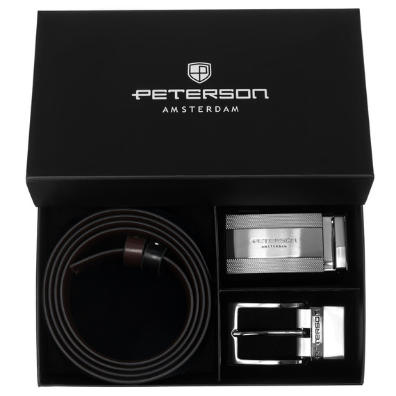 Pasek męski skórzany Peterson KL-B007 czarno-brązowy