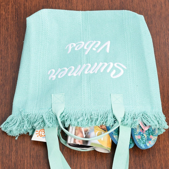 Torba damska plażowa z tkaniny Krateczka TOR-K-2 miętowa